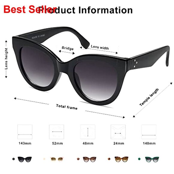 Retro Oversized Cateye Sunglasses Vintage Trendy Shades UV400 Protection main image 4